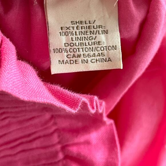 00s J CREW Vintage Pink Linen Stretch Waist Paper Bag Skirt - Picture 7 of 10